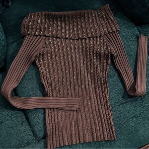 Cache Brown Ribbed Women's Top